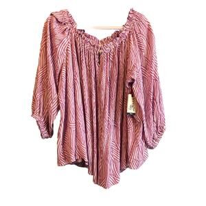 Terra & Sky Womens Tunic Top 0X 3/4 Sleeve Violet Pink Patchwork Boho Cottage